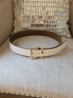 Michael Kors Ivory Logo Belt with Gold Buckle